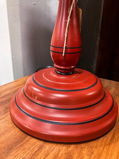Vintage 19th Century Oil Style Hand Painted Red Tole Table Lamp