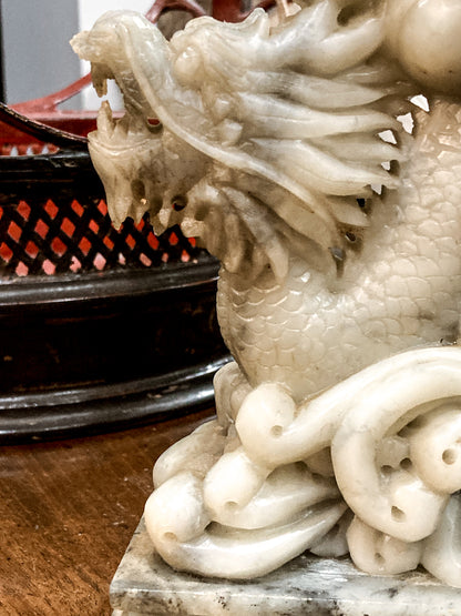 Vintage 20th Century Carved Soapstone Chinese Guan Yin Dragon Sculpture