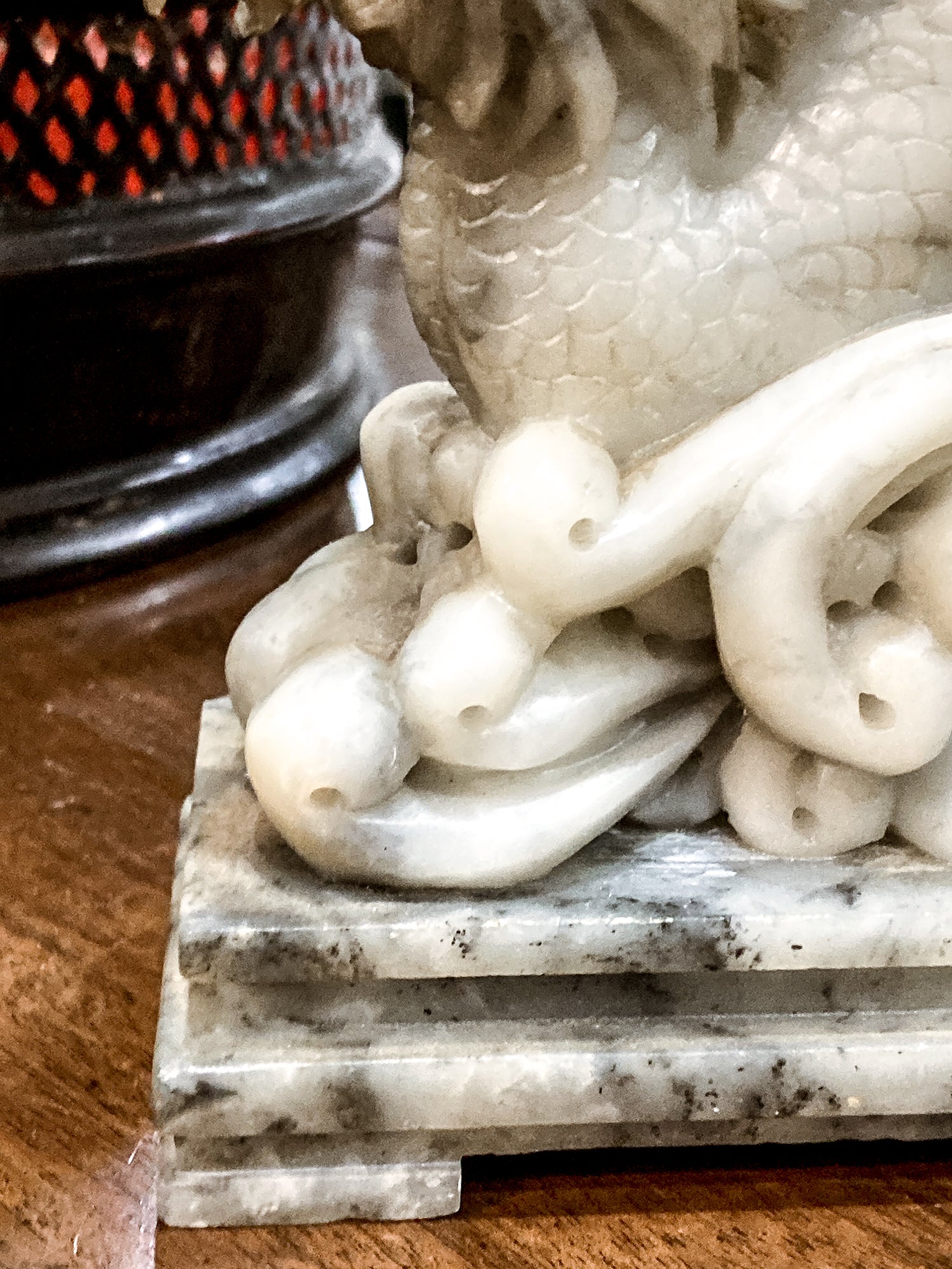 Vintage 20th Century Carved Soapstone Chinese Guan Yin Dragon Sculpture