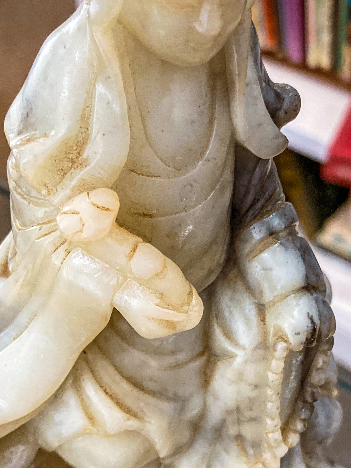 Vintage 20th Century Carved Soapstone Chinese Guan Yin Dragon Sculpture