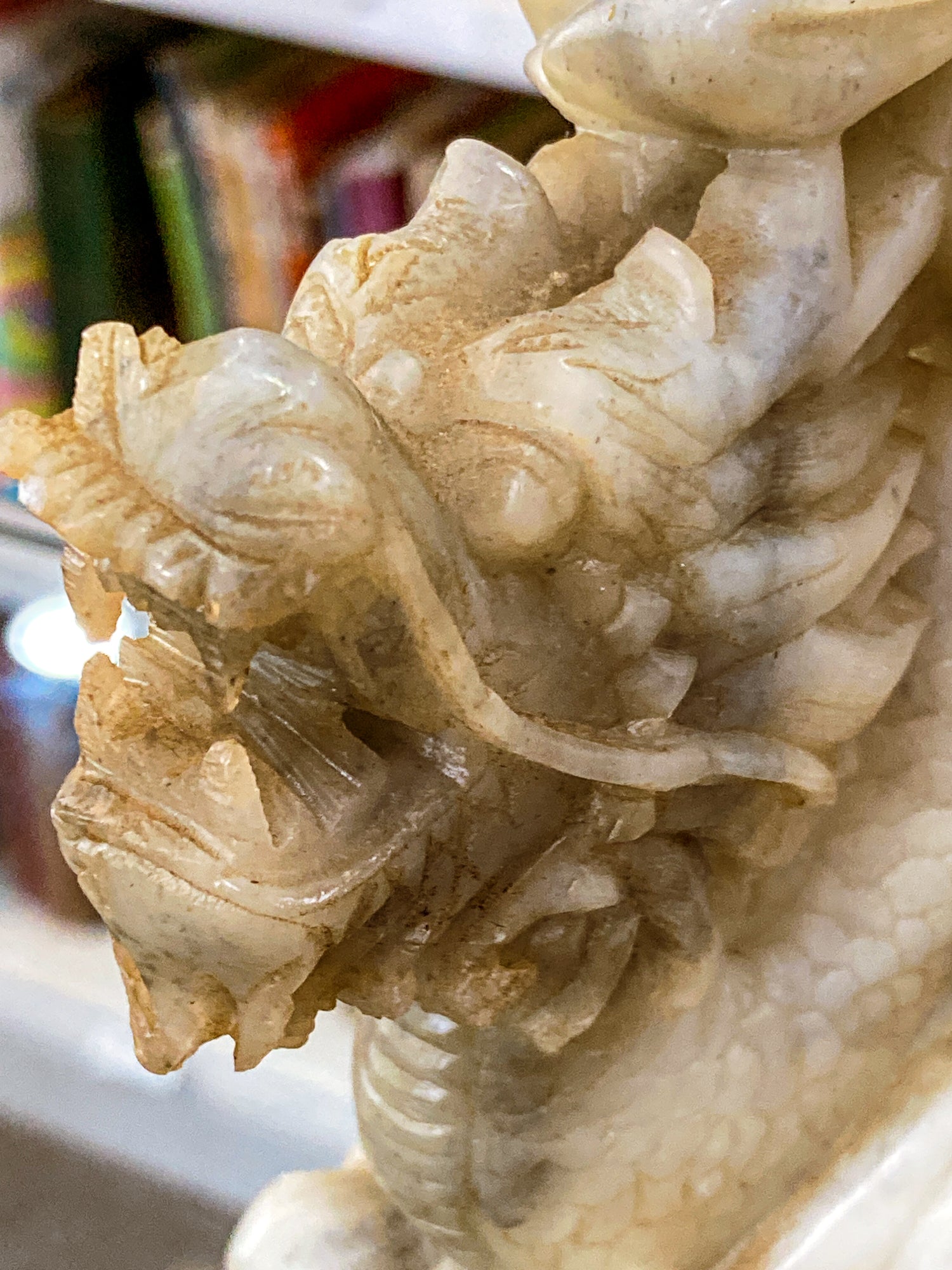 Vintage 20th Century Carved Soapstone Chinese Guan Yin Dragon Sculpture