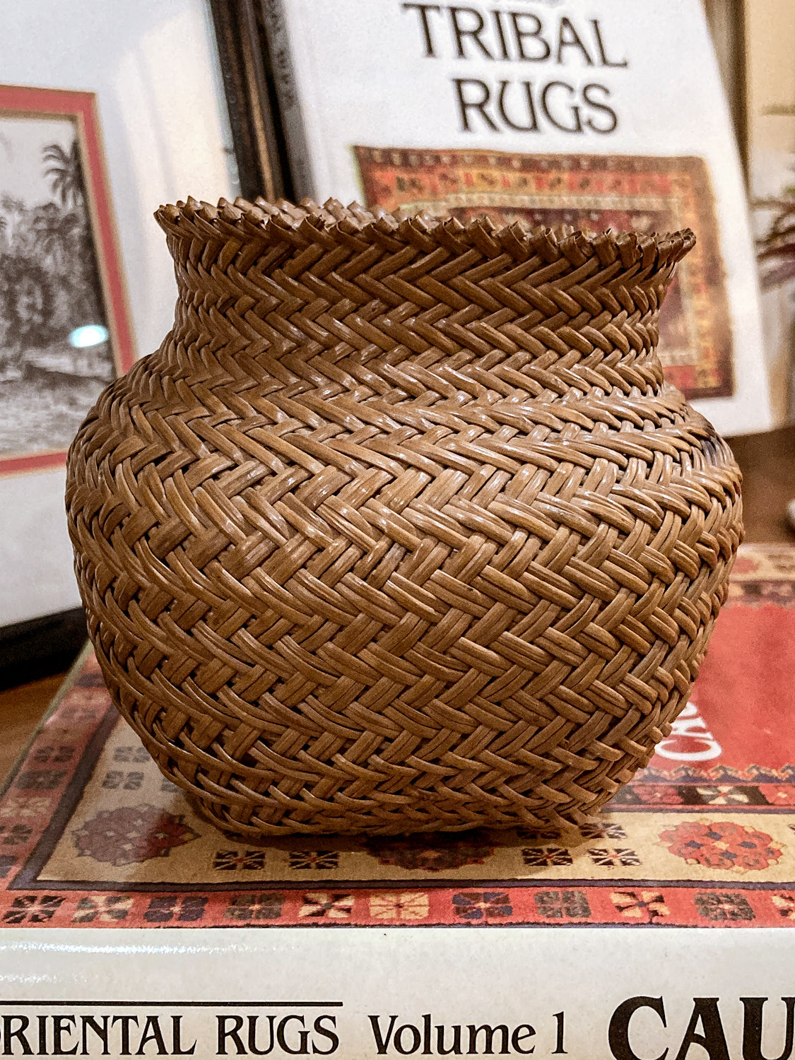 Vintage 20th Century Hand Woven Tarahumara Small Twill Pine Needle Basket