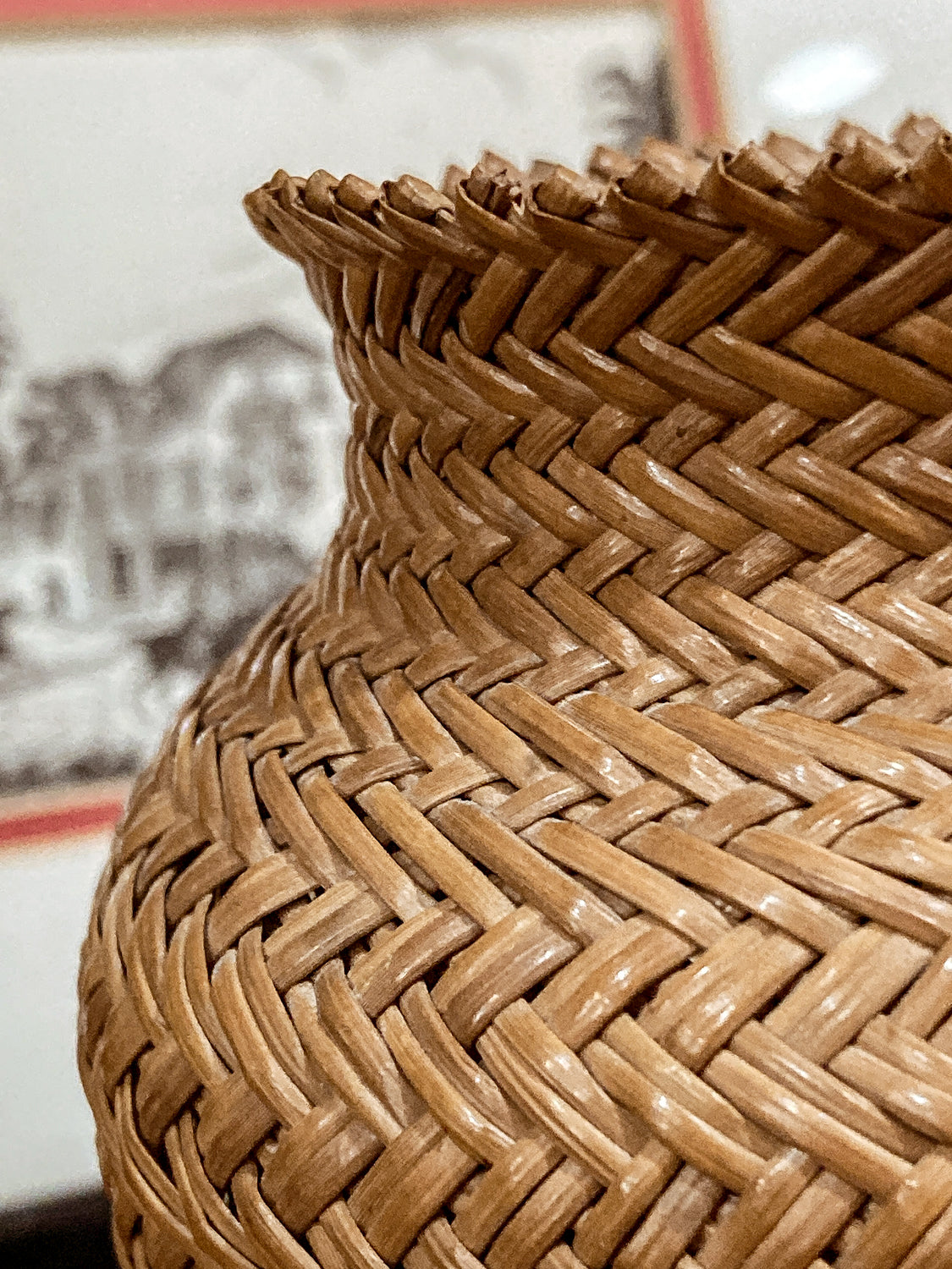 Vintage 20th Century Hand Woven Tarahumara Small Twill Pine Needle Basket