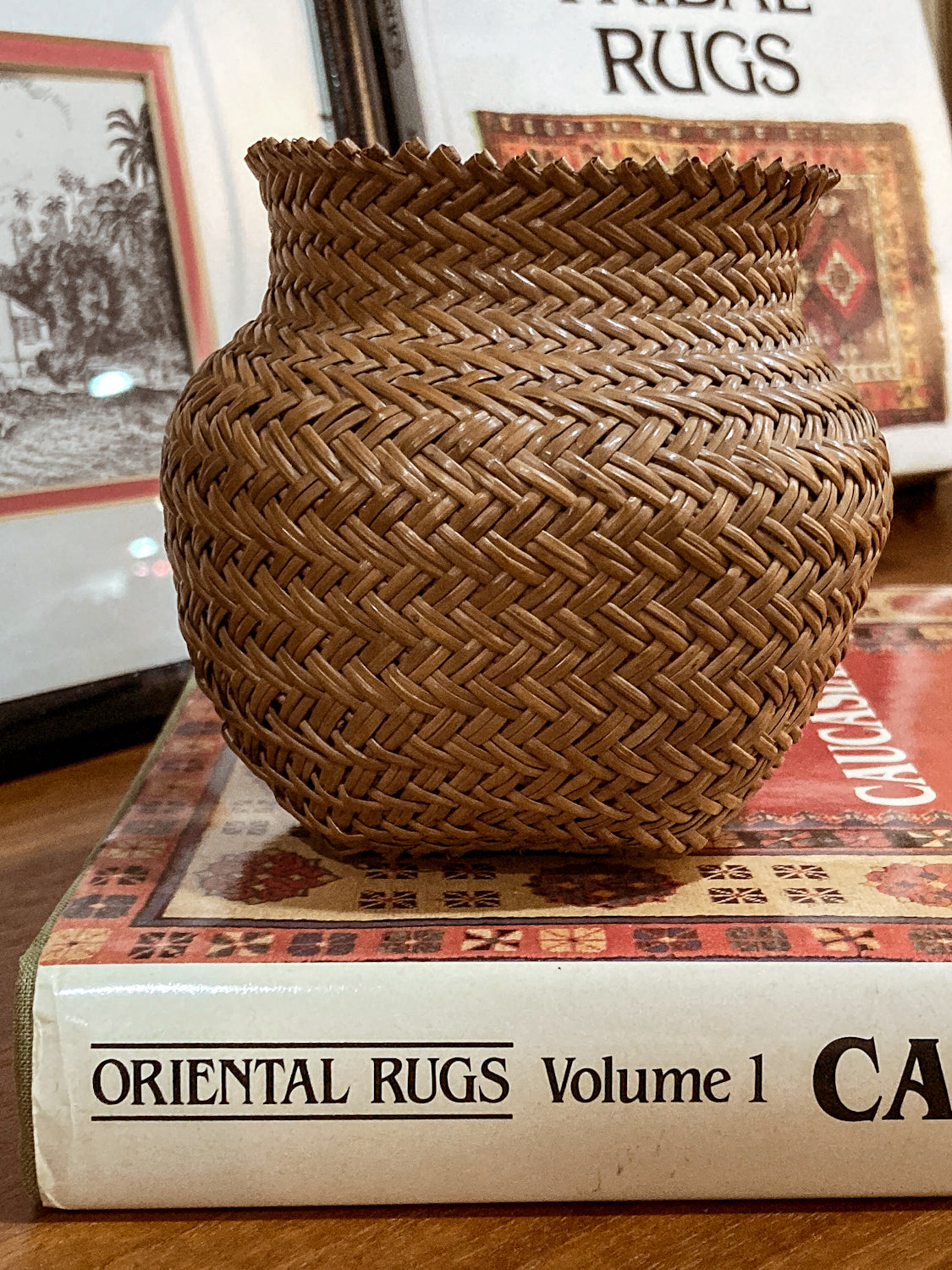 Vintage 20th Century Hand Woven Tarahumara Small Twill Pine Needle Basket
