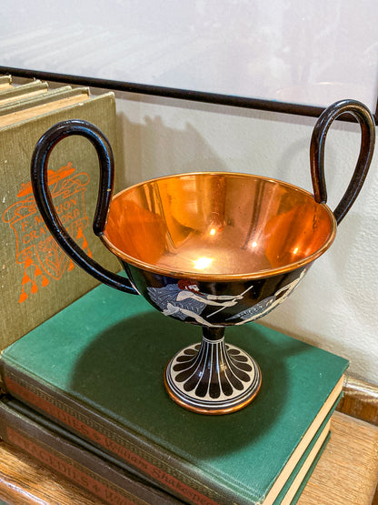 Vintage Replica Ancient Greek Grand Tour Style Enameled Copper Handled Cup