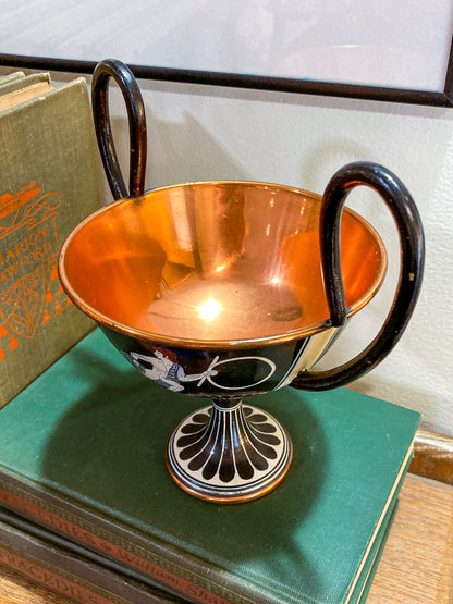 Vintage Replica Ancient Greek Grand Tour Style Enameled Copper Handled Cup