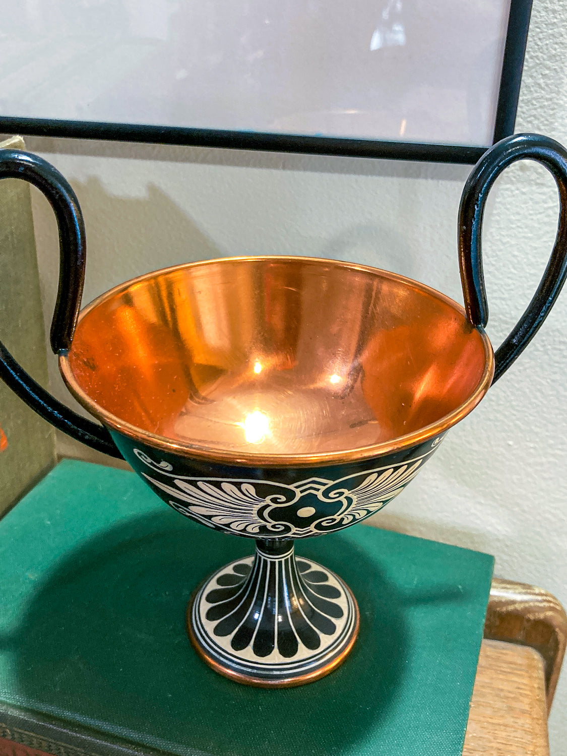 Vintage Replica Ancient Greek Grand Tour Style Enameled Copper Handled Cup