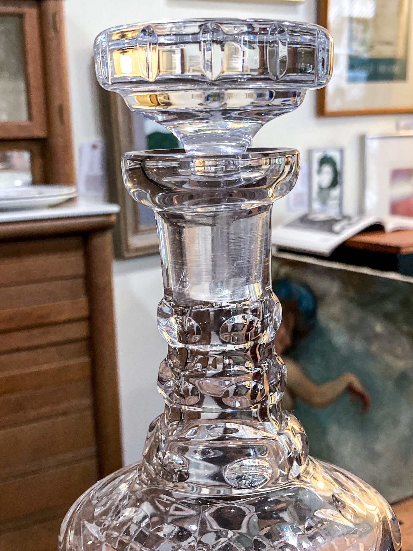 Vintage 20th Century Tall Clear Cut Crystal Decanter Barware