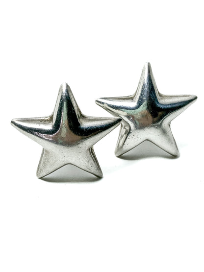 Vintage 925 Sterling Silver Dimensional Bubble Star Clip On Earrings