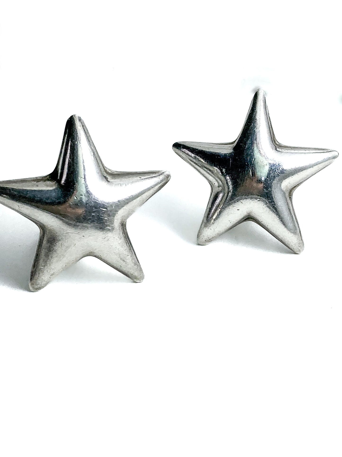 Vintage 925 Sterling Silver Dimensional Bubble Star Clip On Earrings