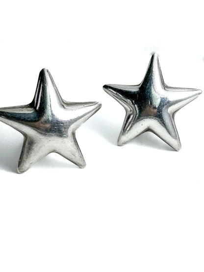 Vintage 925 Sterling Silver Dimensional Bubble Star Clip On Earrings