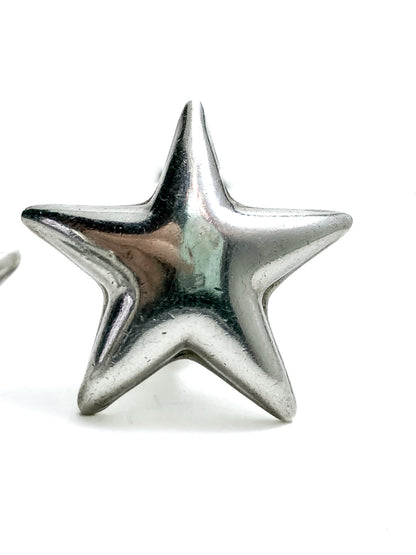 Vintage 925 Sterling Silver Dimensional Bubble Star Clip On Earrings