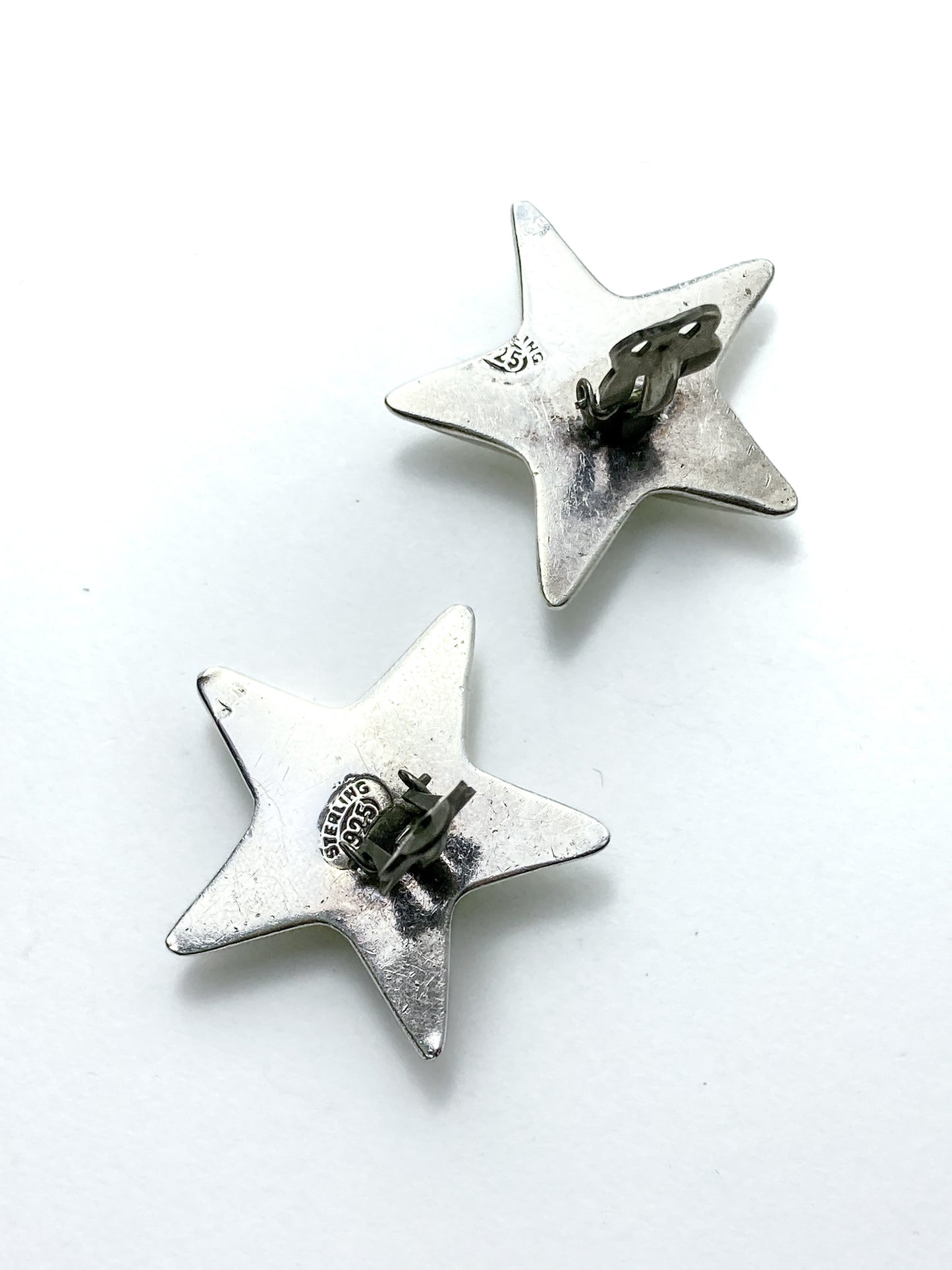 Vintage 925 Sterling Silver Dimensional Bubble Star Clip On Earrings