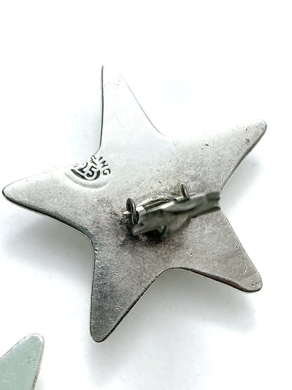 Vintage 925 Sterling Silver Dimensional Bubble Star Clip On Earrings