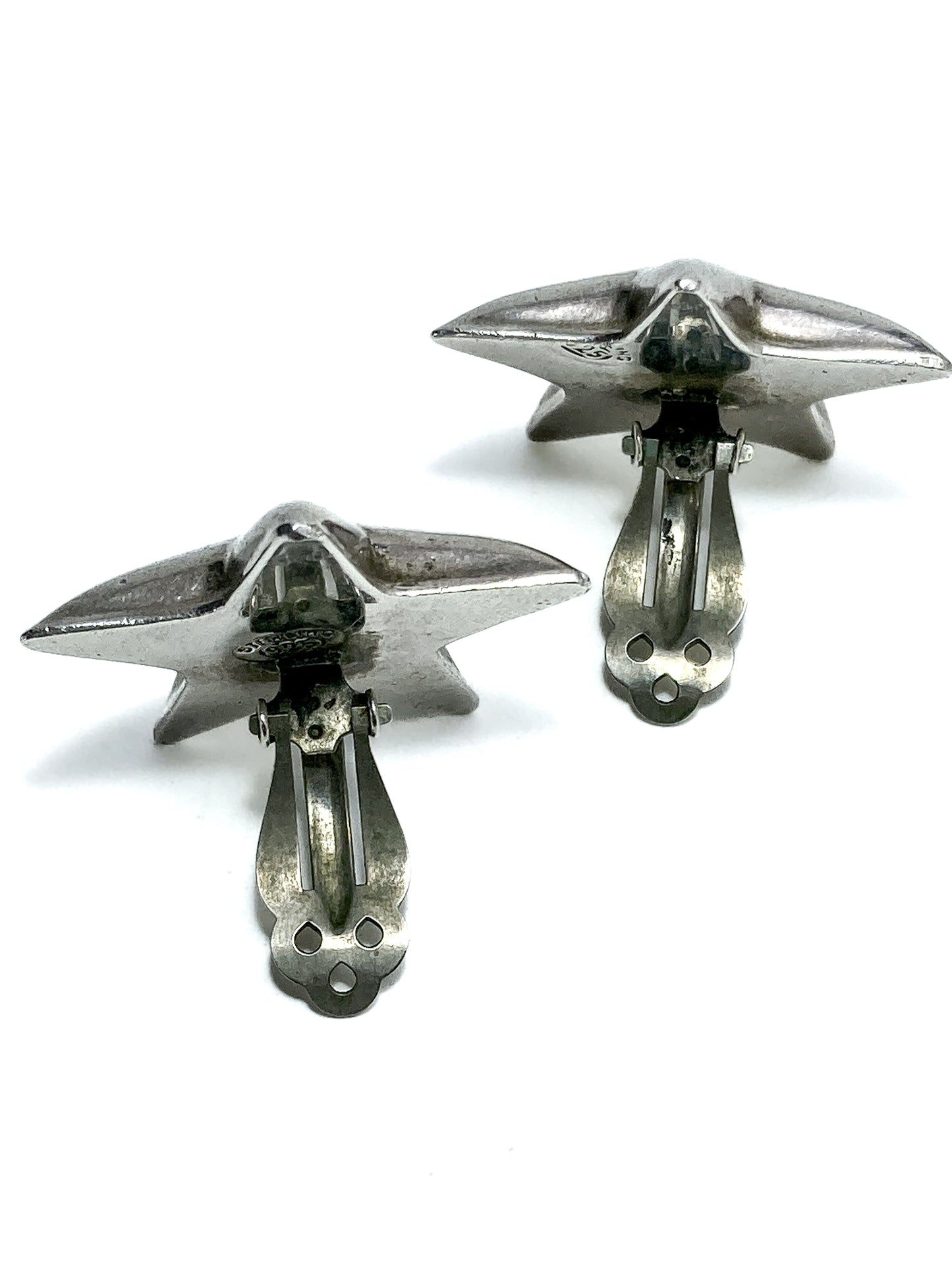 Vintage 925 Sterling Silver Dimensional Bubble Star Clip On Earrings