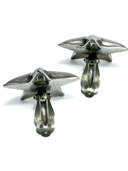 Vintage 925 Sterling Silver Dimensional Bubble Star Clip On Earrings