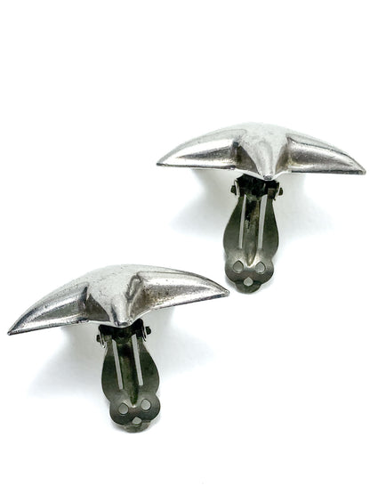 Vintage 925 Sterling Silver Dimensional Bubble Star Clip On Earrings