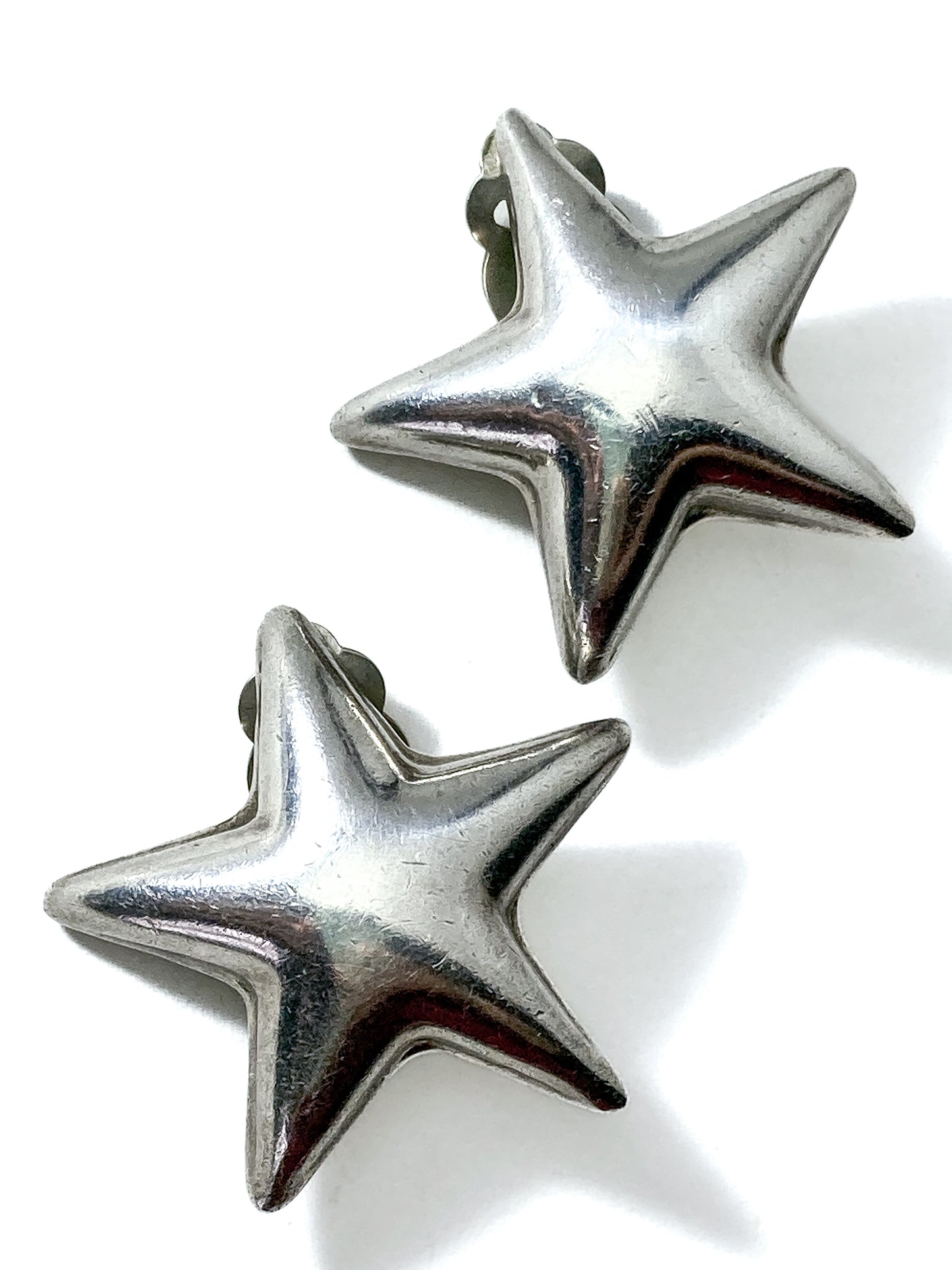 Vintage 925 Sterling Silver Dimensional Bubble Star Clip On Earrings