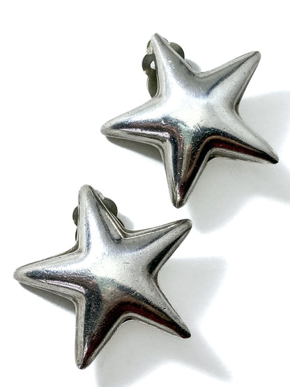 Vintage 925 Sterling Silver Dimensional Bubble Star Clip On Earrings