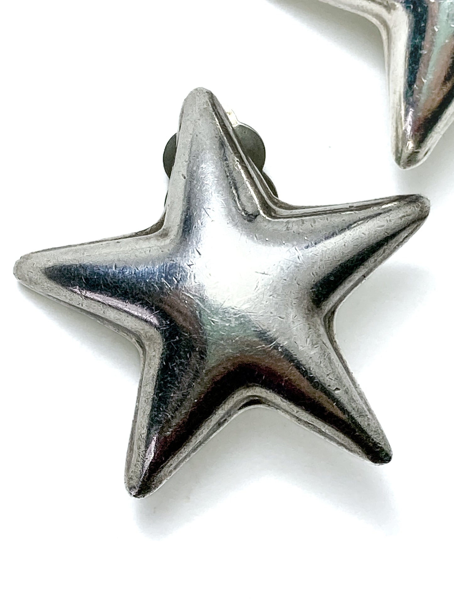 Vintage 925 Sterling Silver Dimensional Bubble Star Clip On Earrings