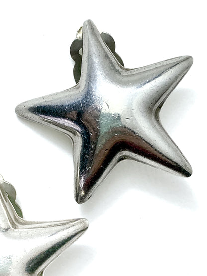 Vintage 925 Sterling Silver Dimensional Bubble Star Clip On Earrings