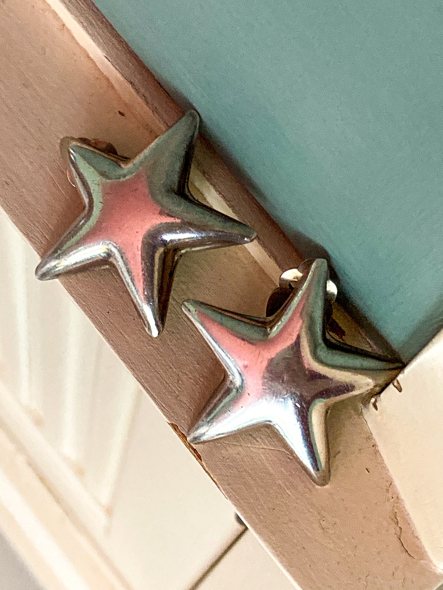 Vintage 925 Sterling Silver Dimensional Bubble Star Clip On Earrings