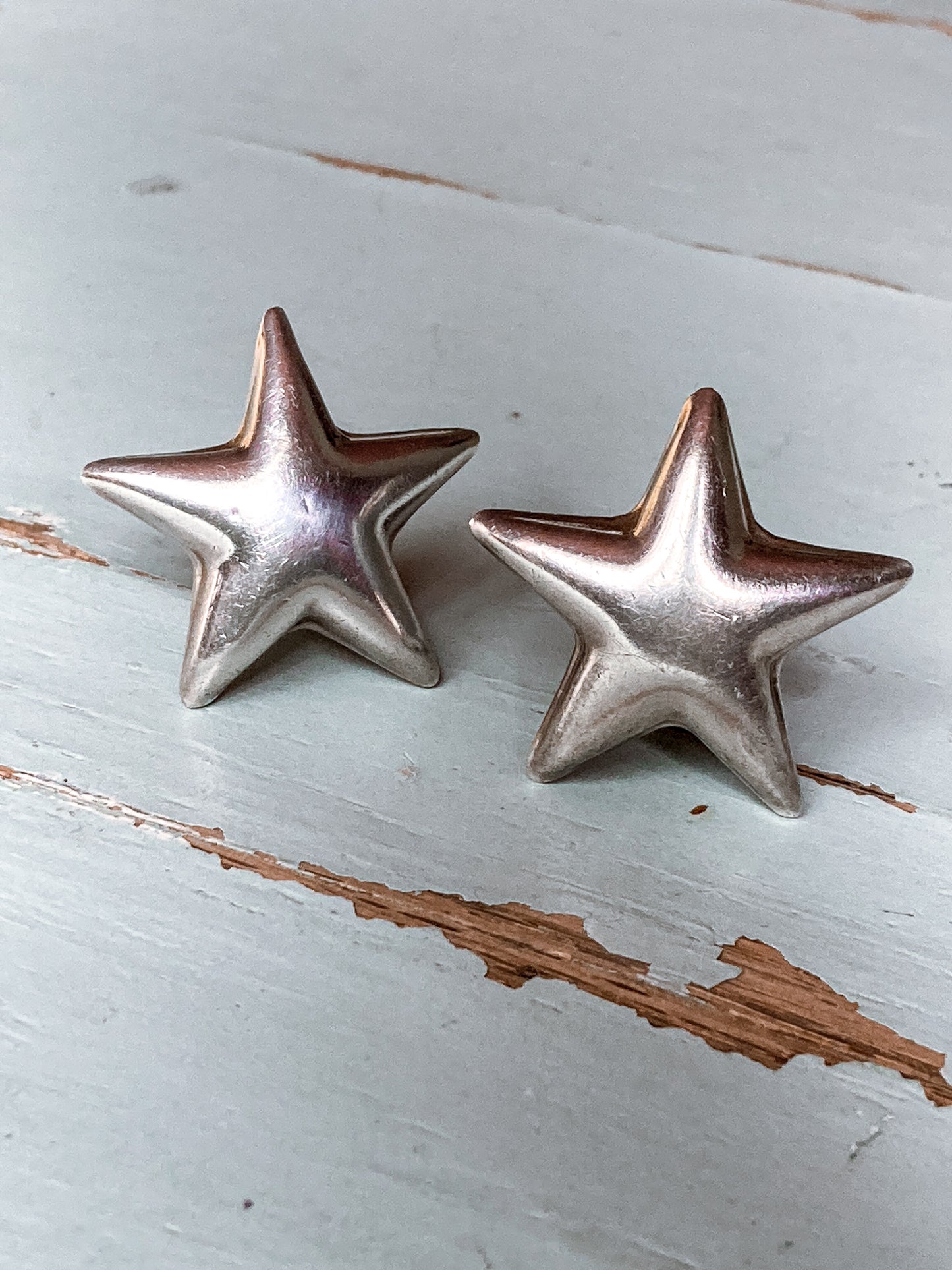 Vintage 925 Sterling Silver Dimensional Bubble Star Clip On Earrings