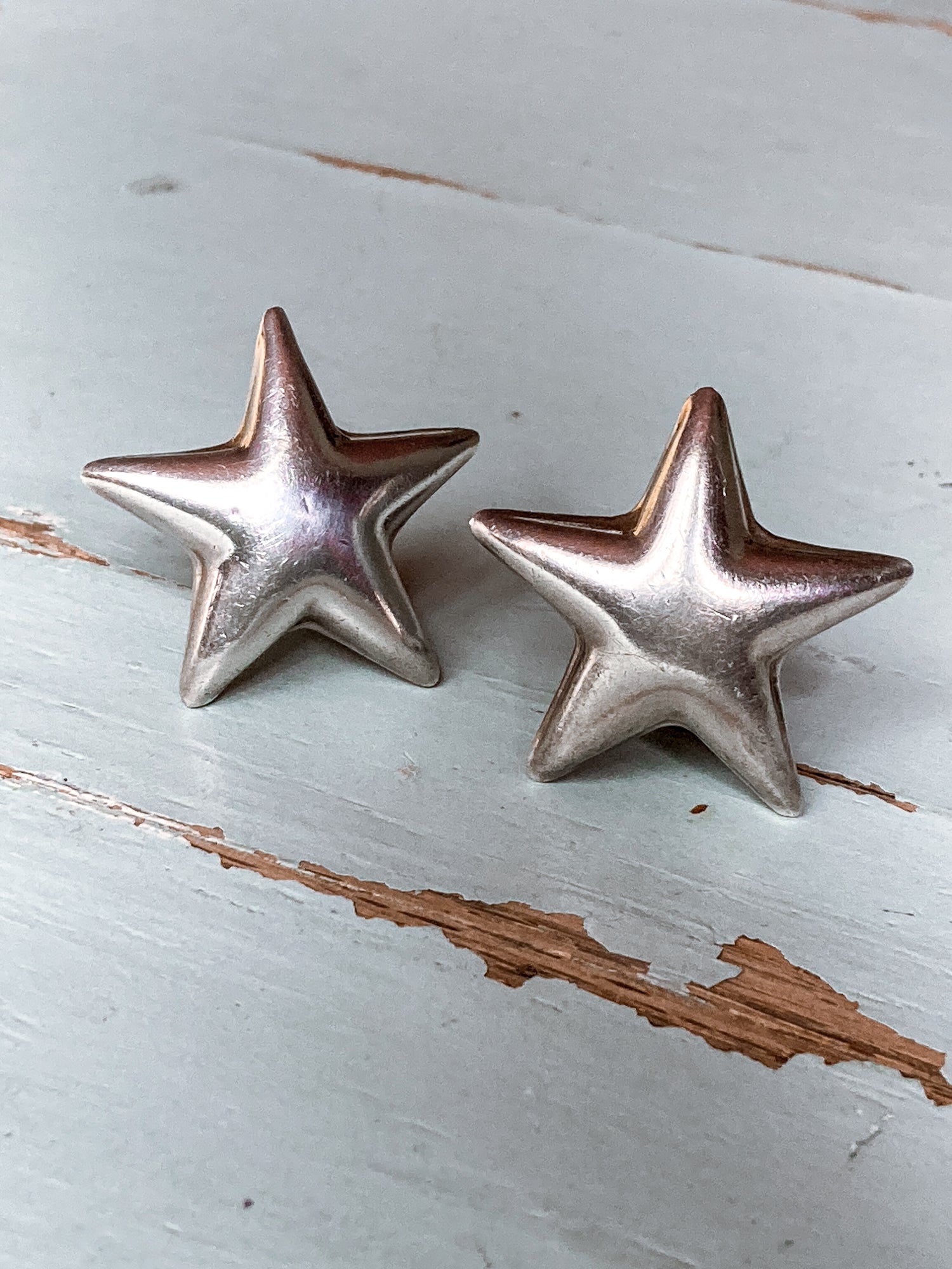 Vintage 925 Sterling Silver Dimensional Bubble Star Clip On Earrings