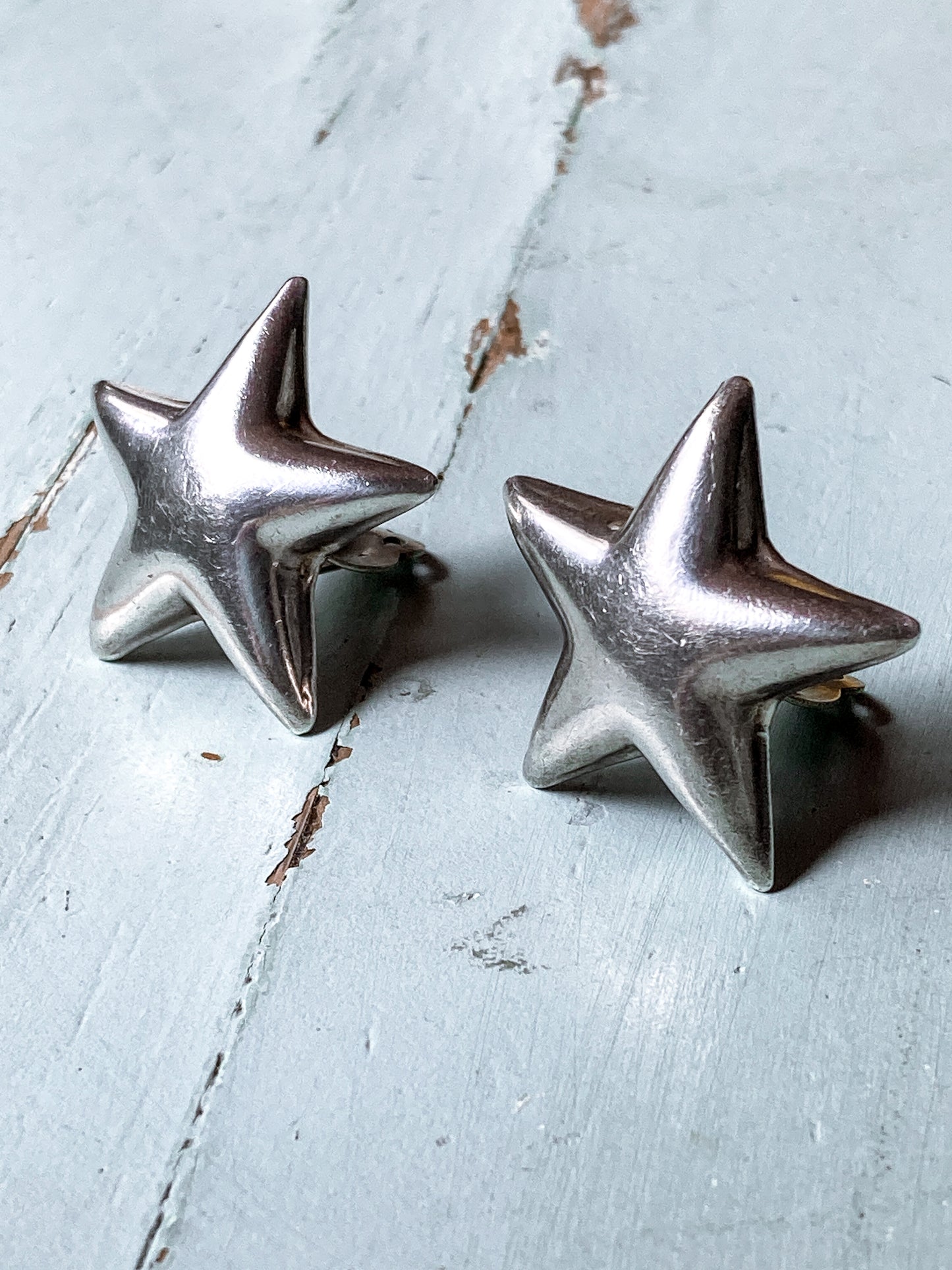 Vintage 925 Sterling Silver Dimensional Bubble Star Clip On Earrings