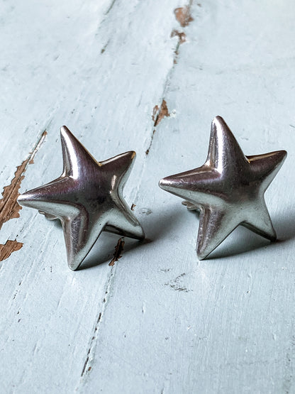 Vintage 925 Sterling Silver Dimensional Bubble Star Clip On Earrings
