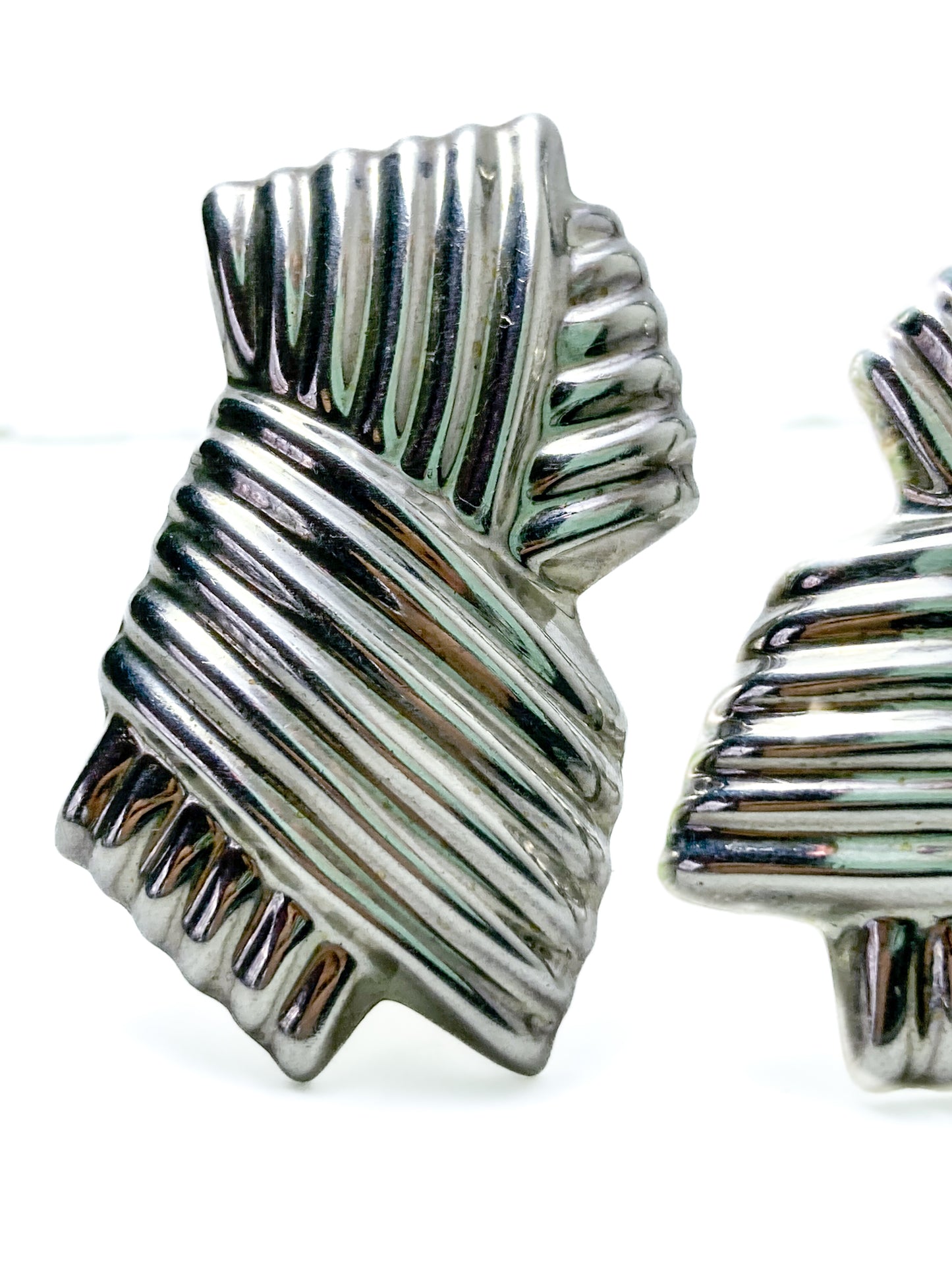 Vintage Large Mexico 925 Sterling Silver Geometric Statement Clip On Earrings
