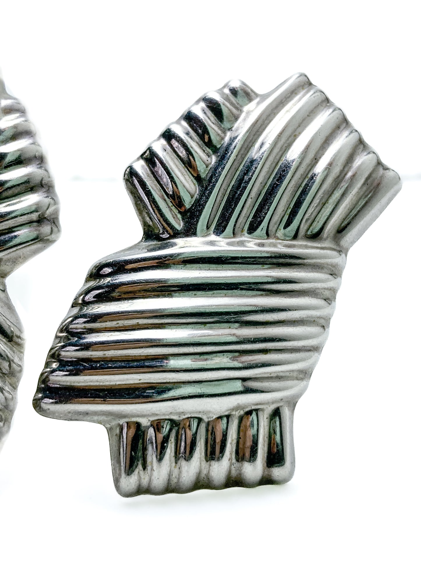 Vintage Large Mexico 925 Sterling Silver Geometric Statement Clip On Earrings