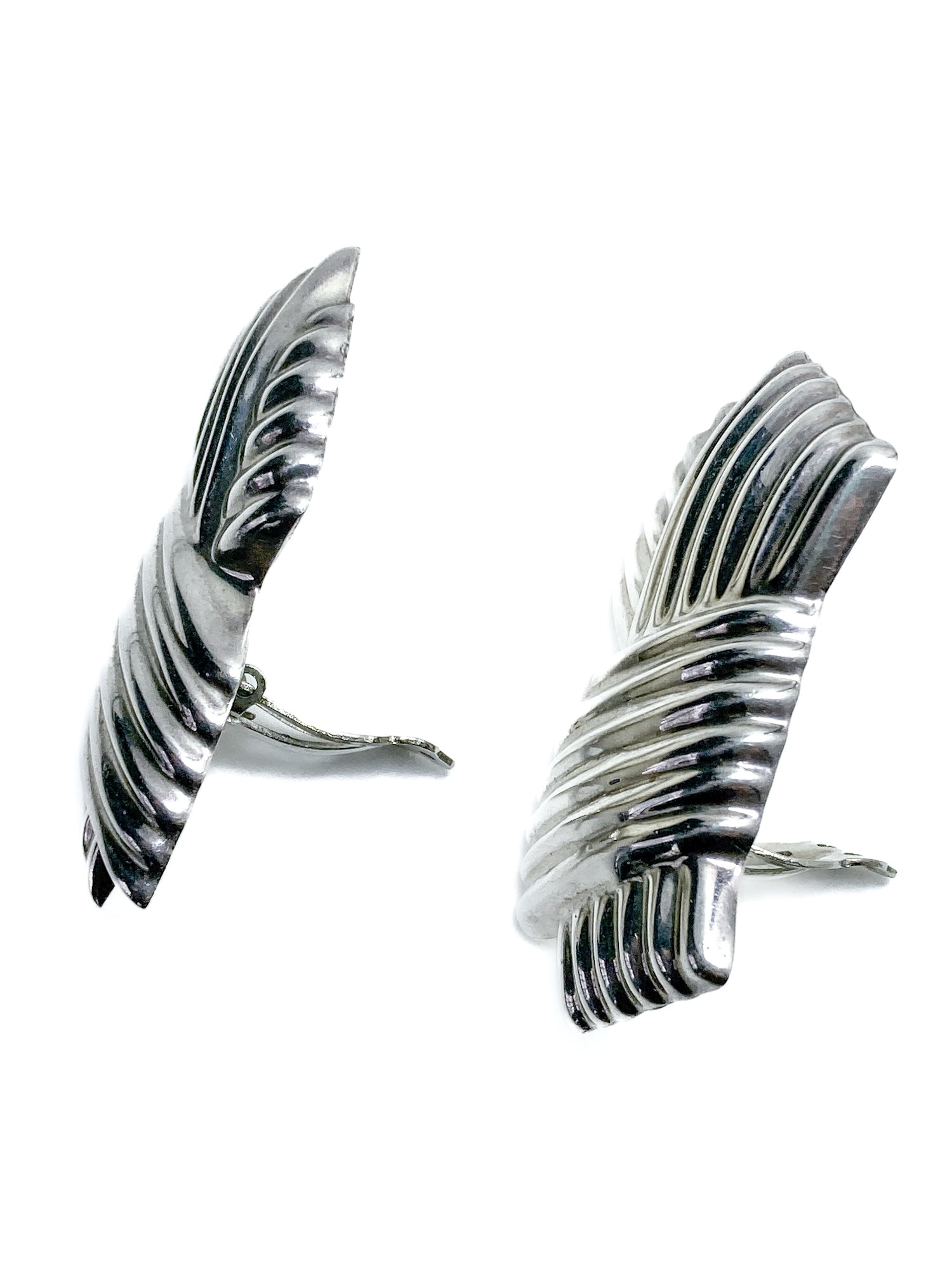 Vintage Large Mexico 925 Sterling Silver Geometric Statement Clip On Earrings