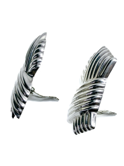 Vintage Large Mexico 925 Sterling Silver Geometric Statement Clip On Earrings