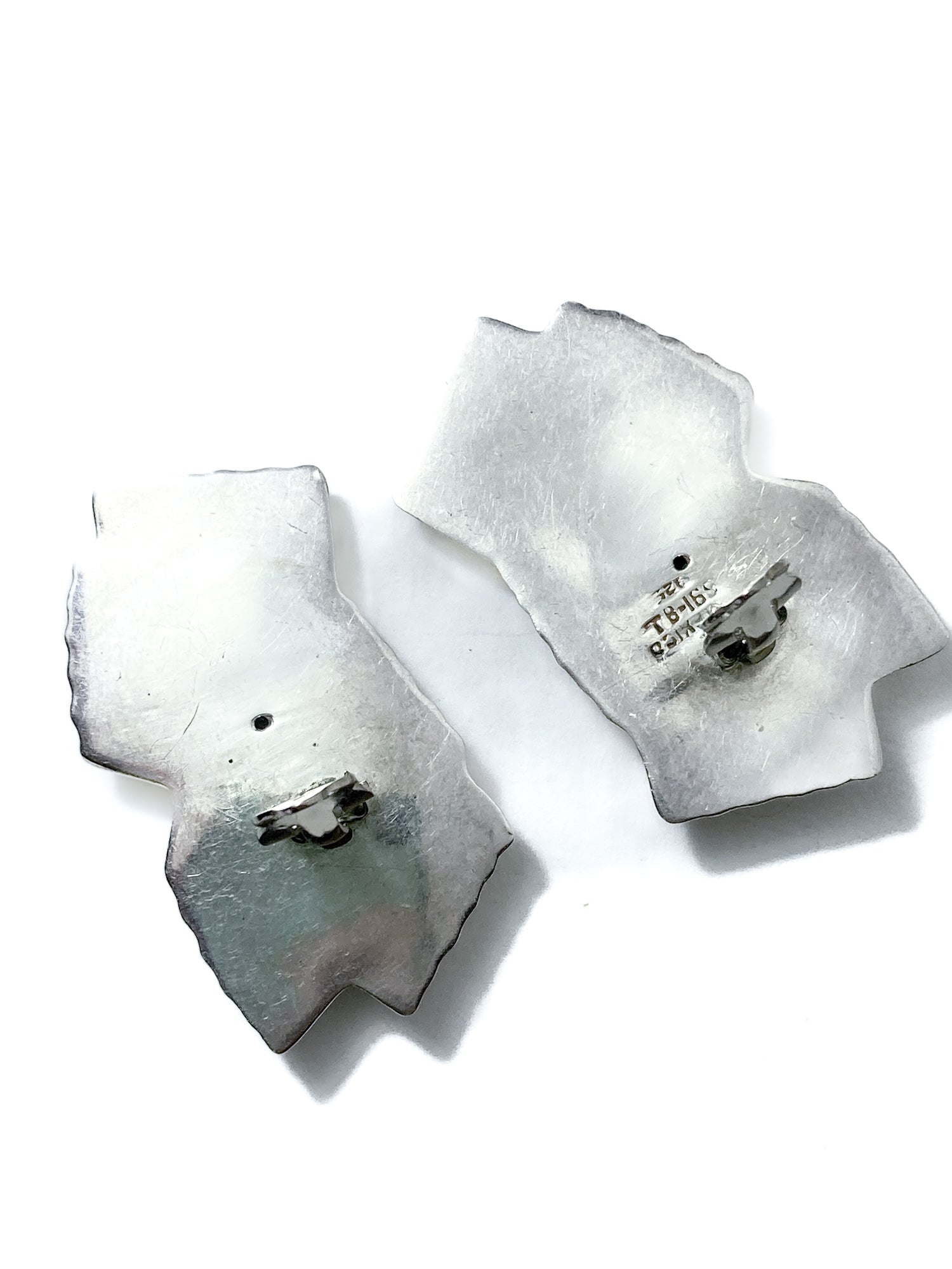 Vintage Large Mexico 925 Sterling Silver Geometric Statement Clip On Earrings