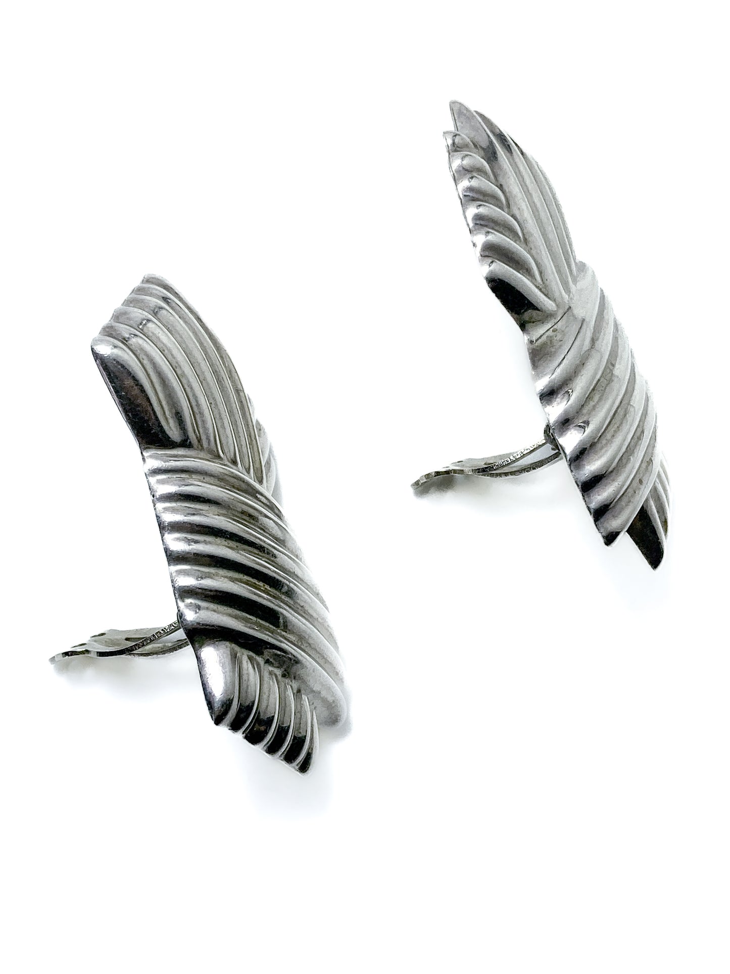 Vintage Large Mexico 925 Sterling Silver Geometric Statement Clip On Earrings