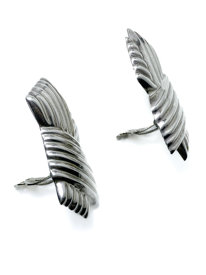 Vintage Large Mexico 925 Sterling Silver Geometric Statement Clip On Earrings