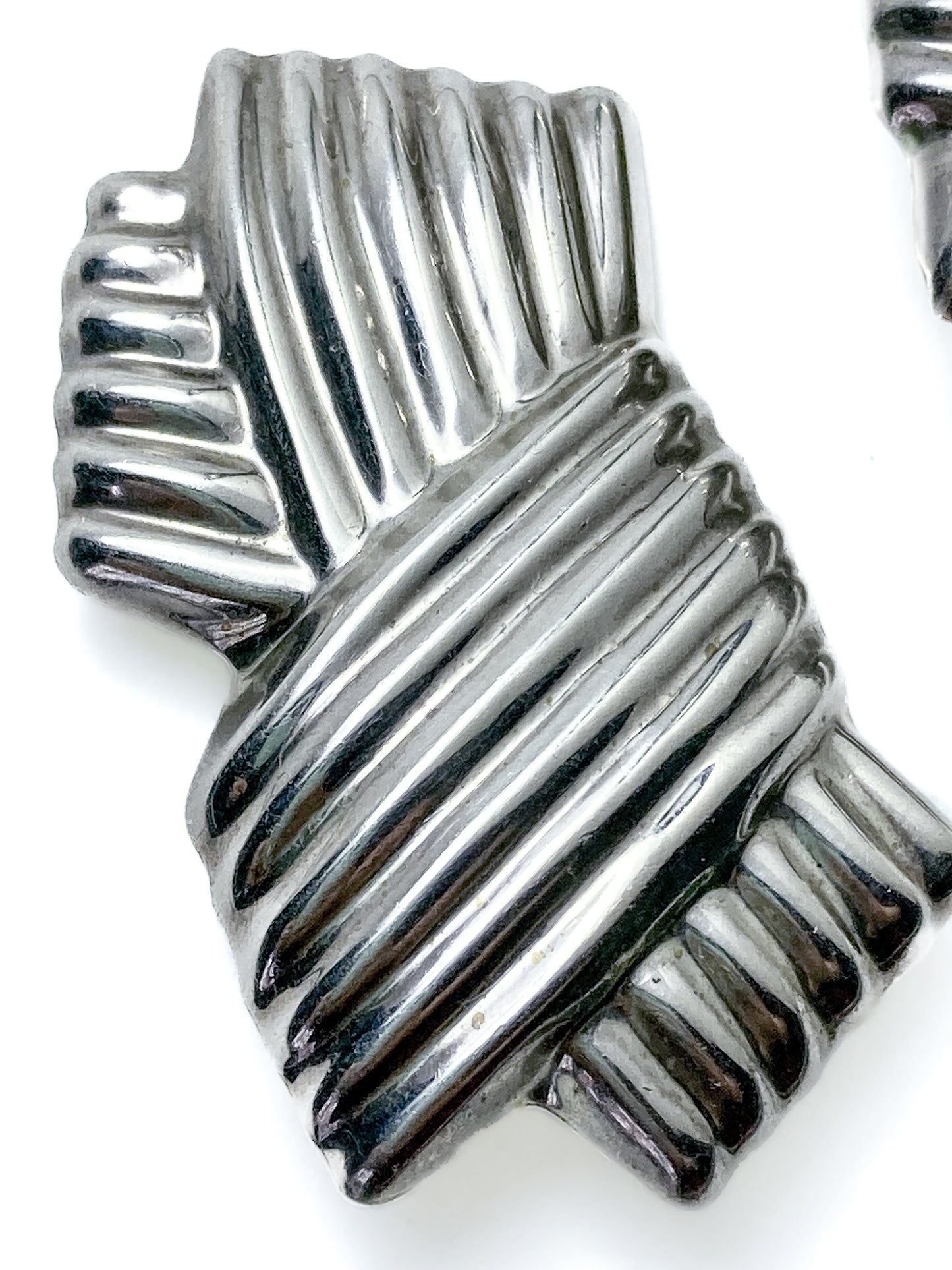 Vintage Large Mexico 925 Sterling Silver Geometric Statement Clip On Earrings