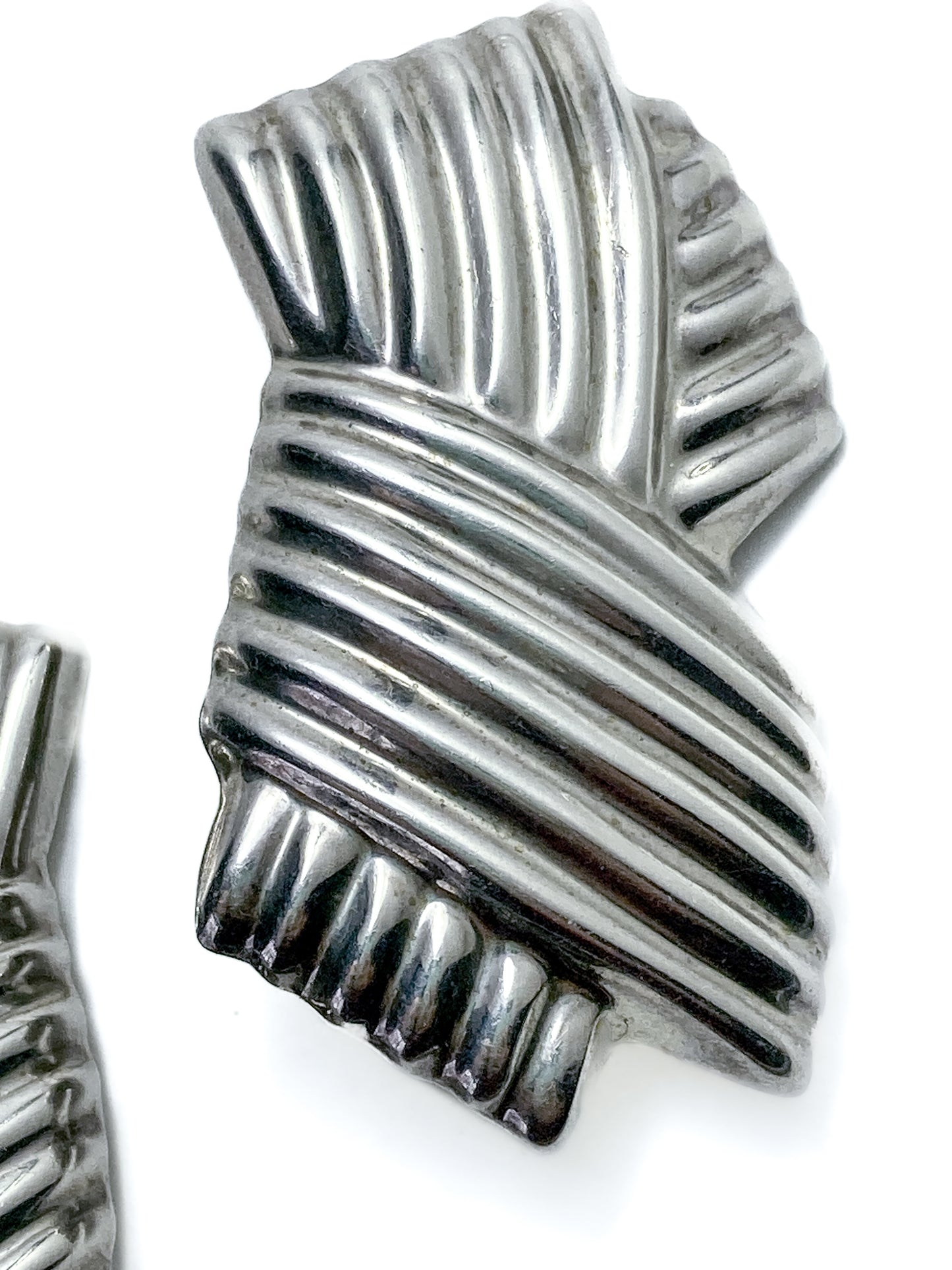 Vintage Large Mexico 925 Sterling Silver Geometric Statement Clip On Earrings