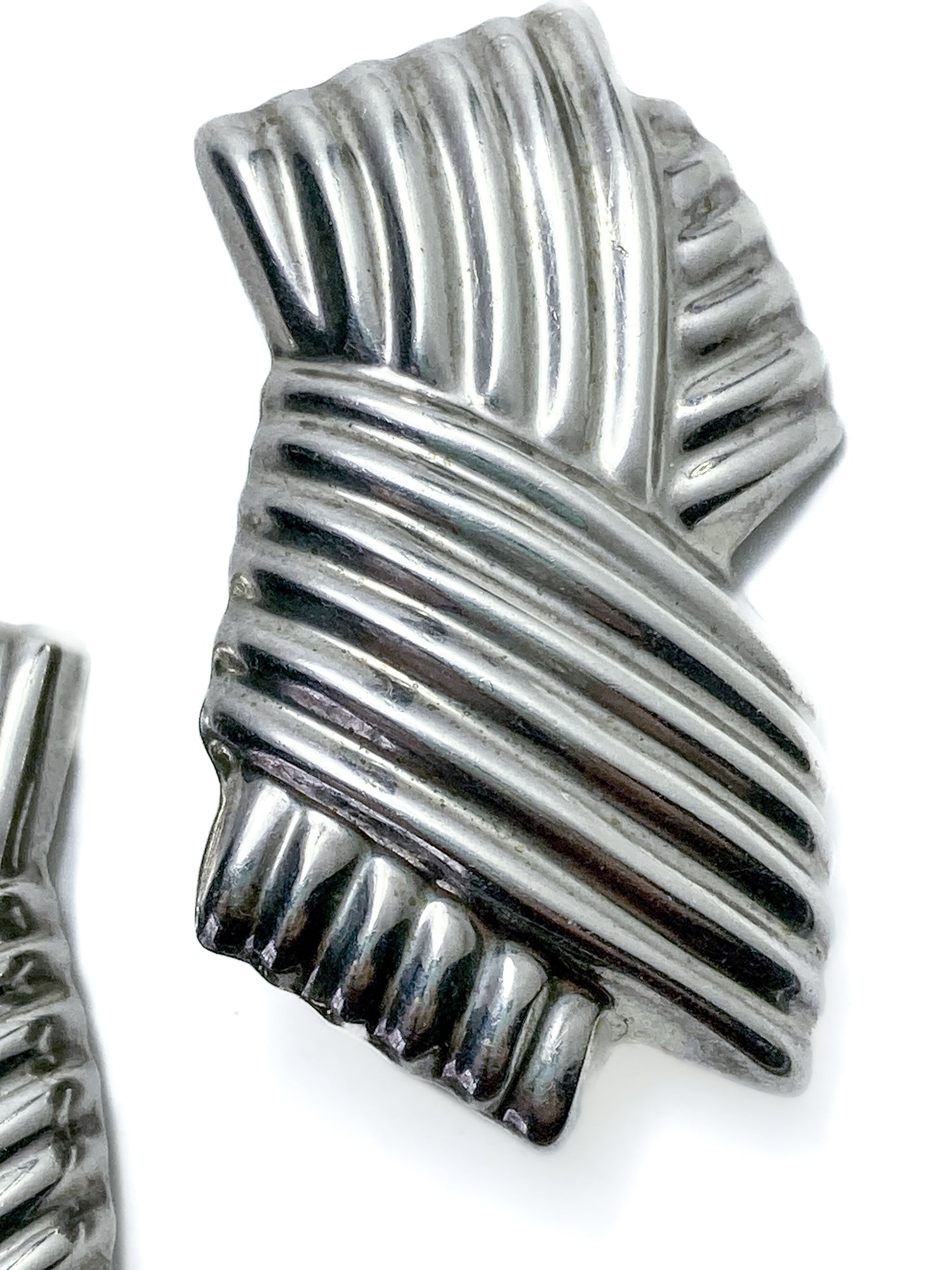 Vintage Large Mexico 925 Sterling Silver Geometric Statement Clip On Earrings