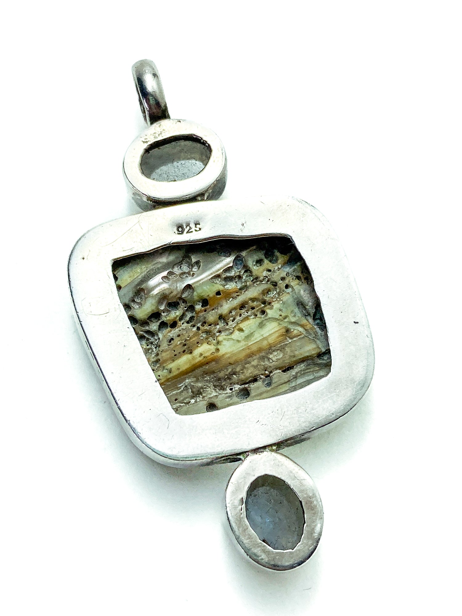 Vintage 925 Sterling Silver Abalone Shell Double Moonstone Pendant