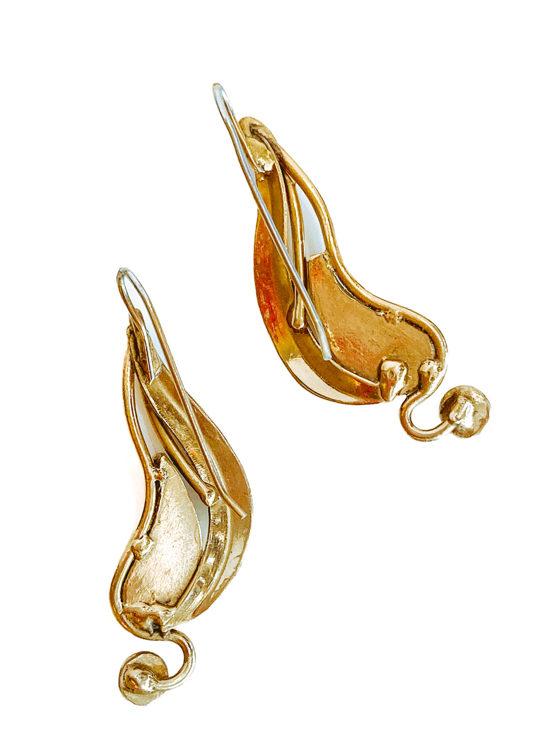 Vintage Abstract Gold Silver Tear Drop Green Blue Accent Drop Earrings 6