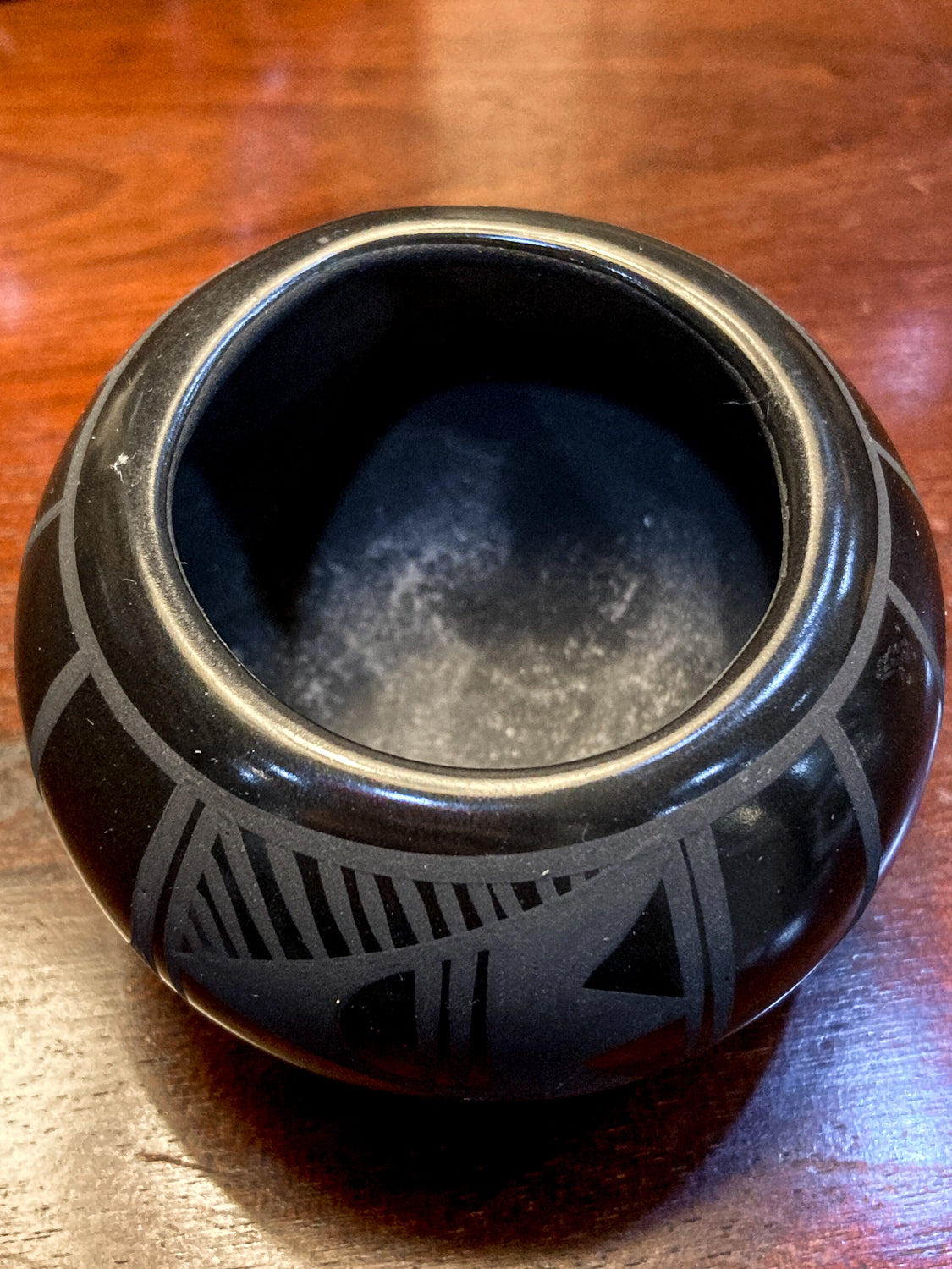 Vintage Adakai Navajo Feather Design Handmade Mini Black Pottery Vase