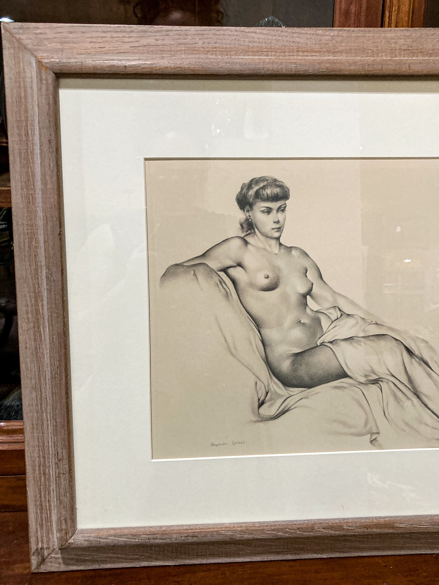 Vintage Alexander Canedo Nude Reclining Female Study Framed Lithograph