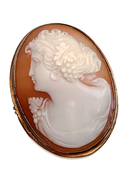 Antique Carved Shell Cameo 14K Gold Bezel Convertible Brooch Pin Pendant; Early 20th Century