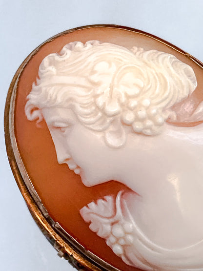 Antique Carved Shell Cameo 14K Gold Bezel Convertible Brooch Pin Pendant; Early 20th Century