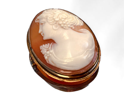Antique Carved Shell Cameo 14K Gold Bezel Convertible Brooch Pin Pendant; Early 20th Century