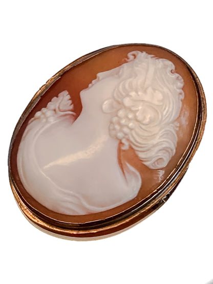 Antique Carved Shell Cameo 14K Gold Bezel Convertible Brooch Pin Pendant; Early 20th Century