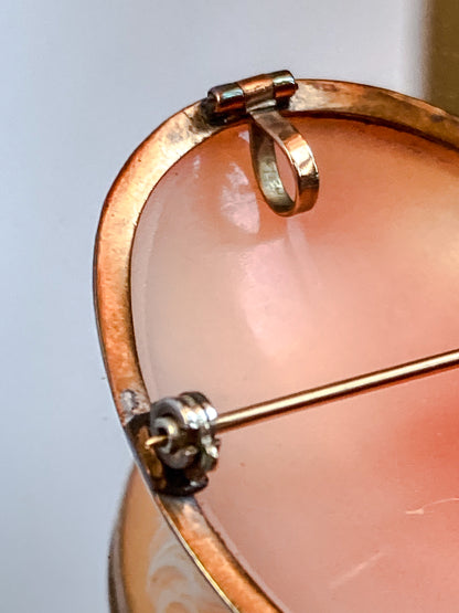 Antique Carved Shell Cameo 14K Gold Bezel Convertible Brooch Pin Pendant; Early 20th Century