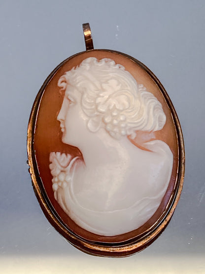 Antique Carved Shell Cameo 14K Gold Bezel Convertible Brooch Pin Pendant; Early 20th Century